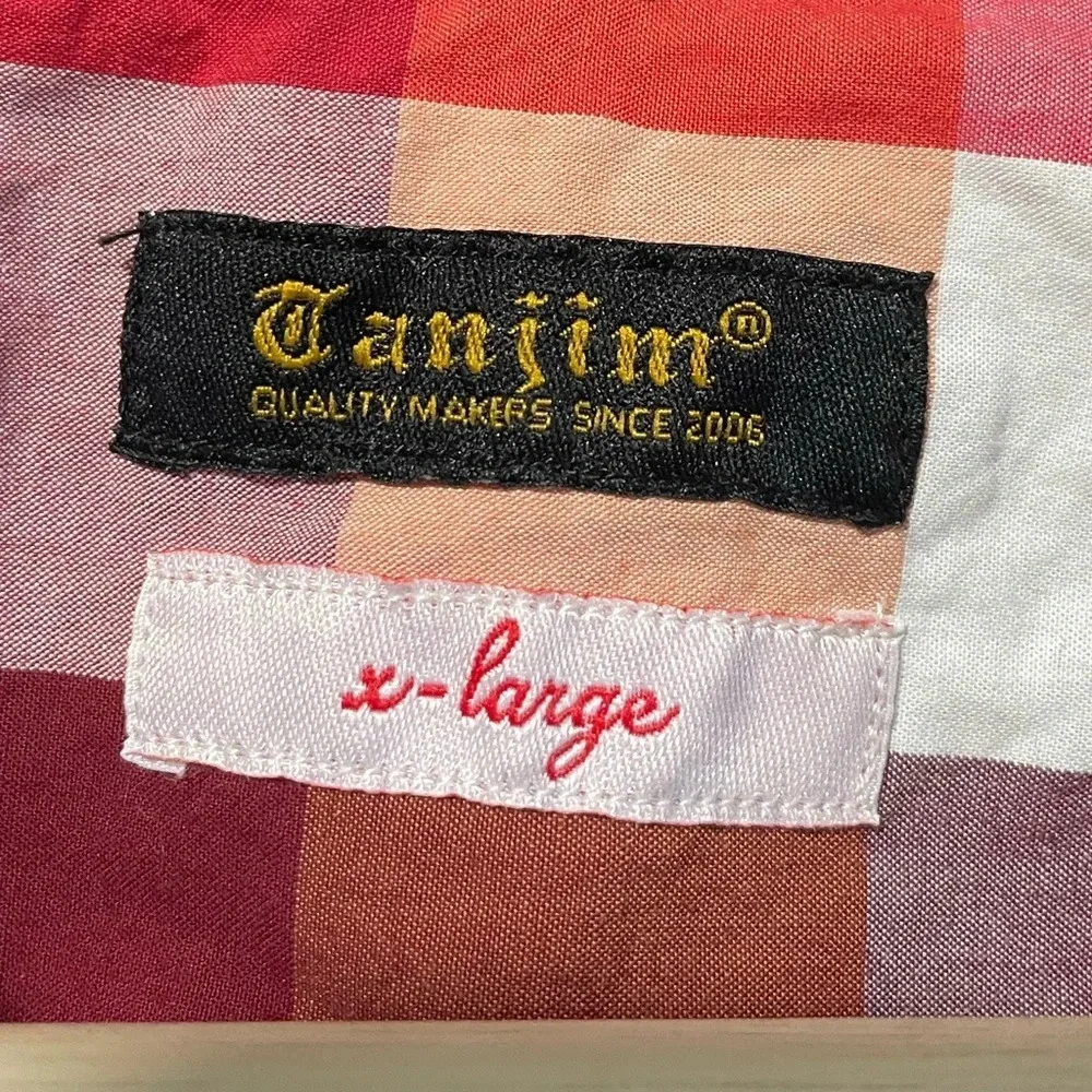 Tanjim Red & Orange Checked Plaid Hooded Button  Up Shirt Jacket - Size Large - Picture 7 of 11
